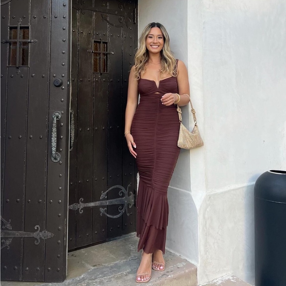 Brown Bodycon Rouched Maxi Dress